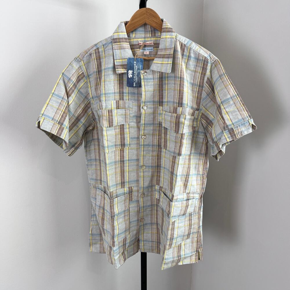 Dr. Collector's Oaxaca Linen Cotton Madras Shirt Large NEW Plaid Short Sleeve